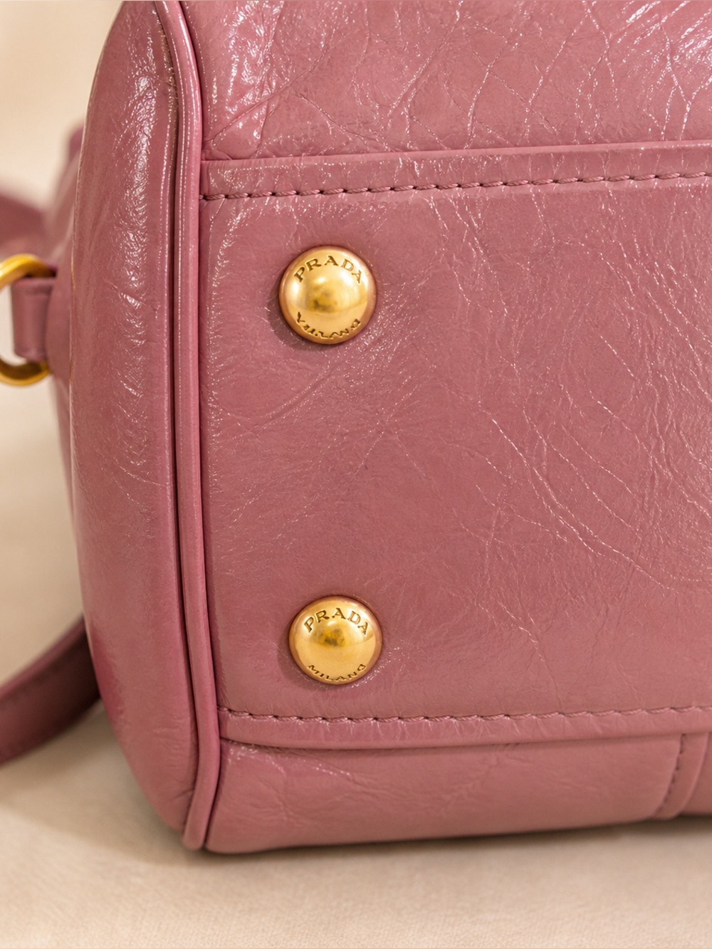 Prada Vitello Shine Leather Satchel Antique Pink Shoulder Handbag - Picture 7 of 15